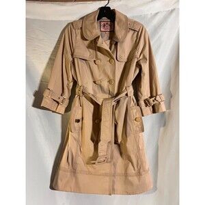 Juicy Couture Trench Coat Woman's M Double Breasted Belted Classic Khaki Lined